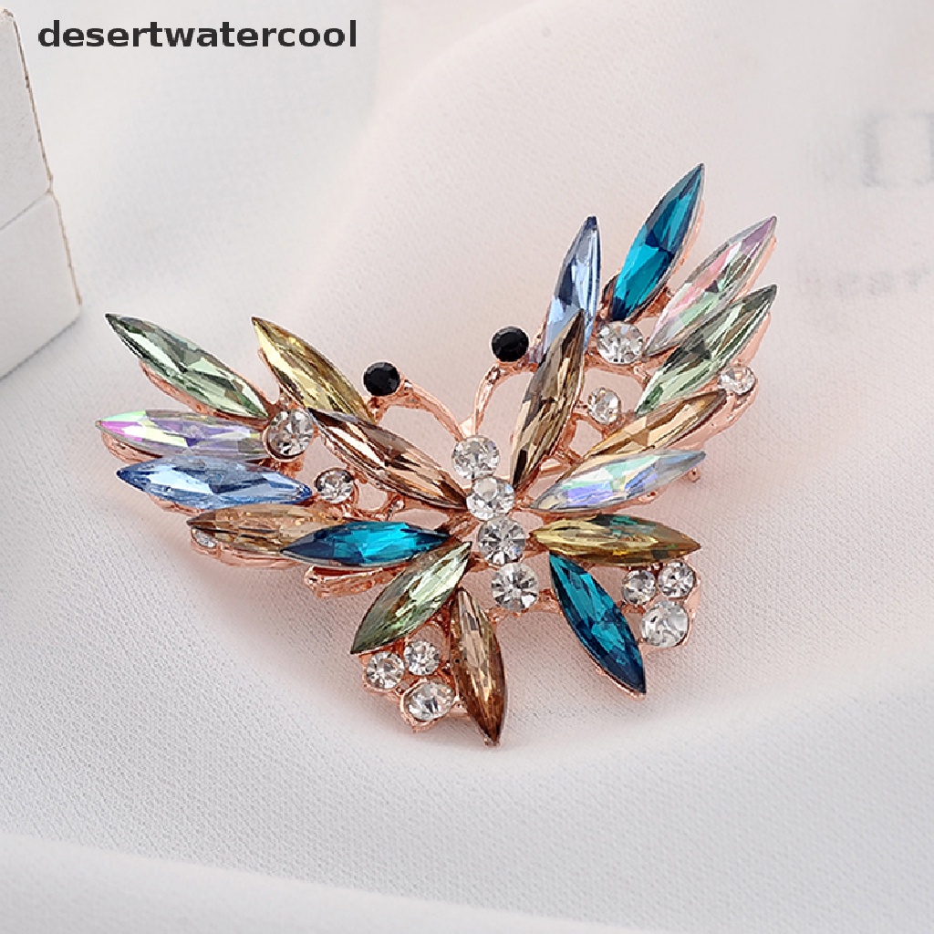 Bros Pin Enamel Bentuk Hewan Butterfly Aksen Kristal Warna-Warni Untuk Wanita