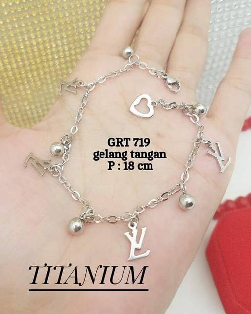 Gelang Tangan / Kaki Titanium silver putih cewek wanita cewe perempuan anti karat asli original