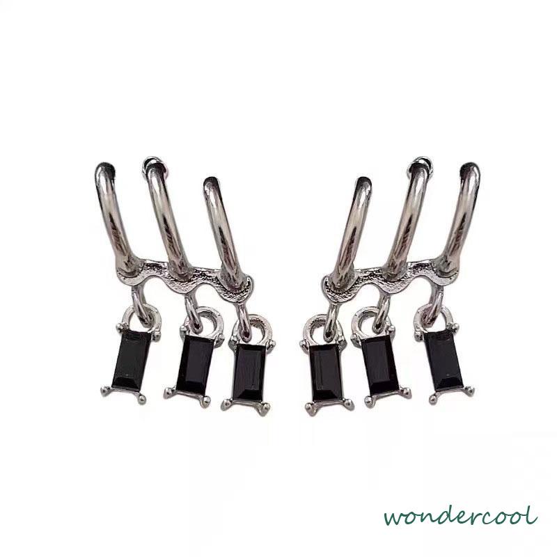 Anting Pejantan Zirkon Gelap Wanita Manis Keren Gaya Niche Design Personality Earrings-Won