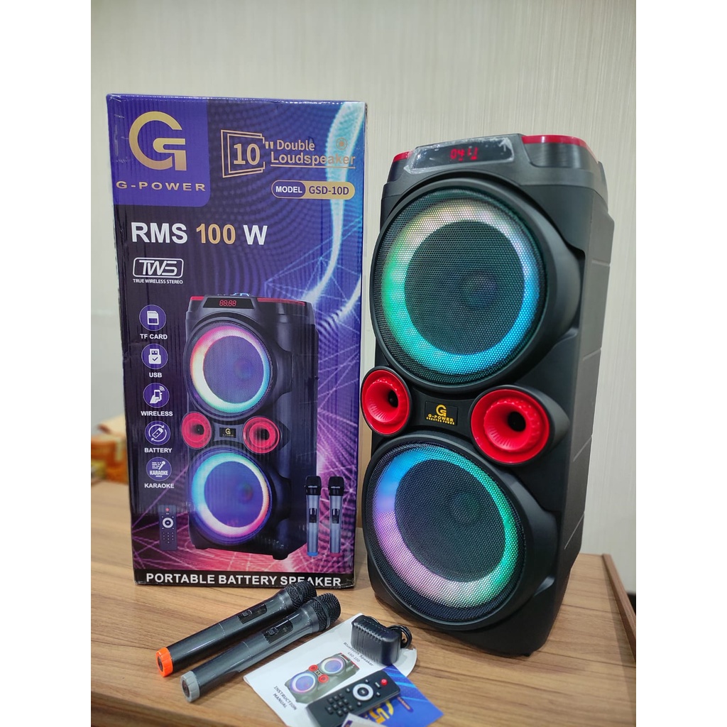 GPOWER SPEAKER GSD 10D WIRELESS PORTABLE BLUETOOTH FREE 2 MIC