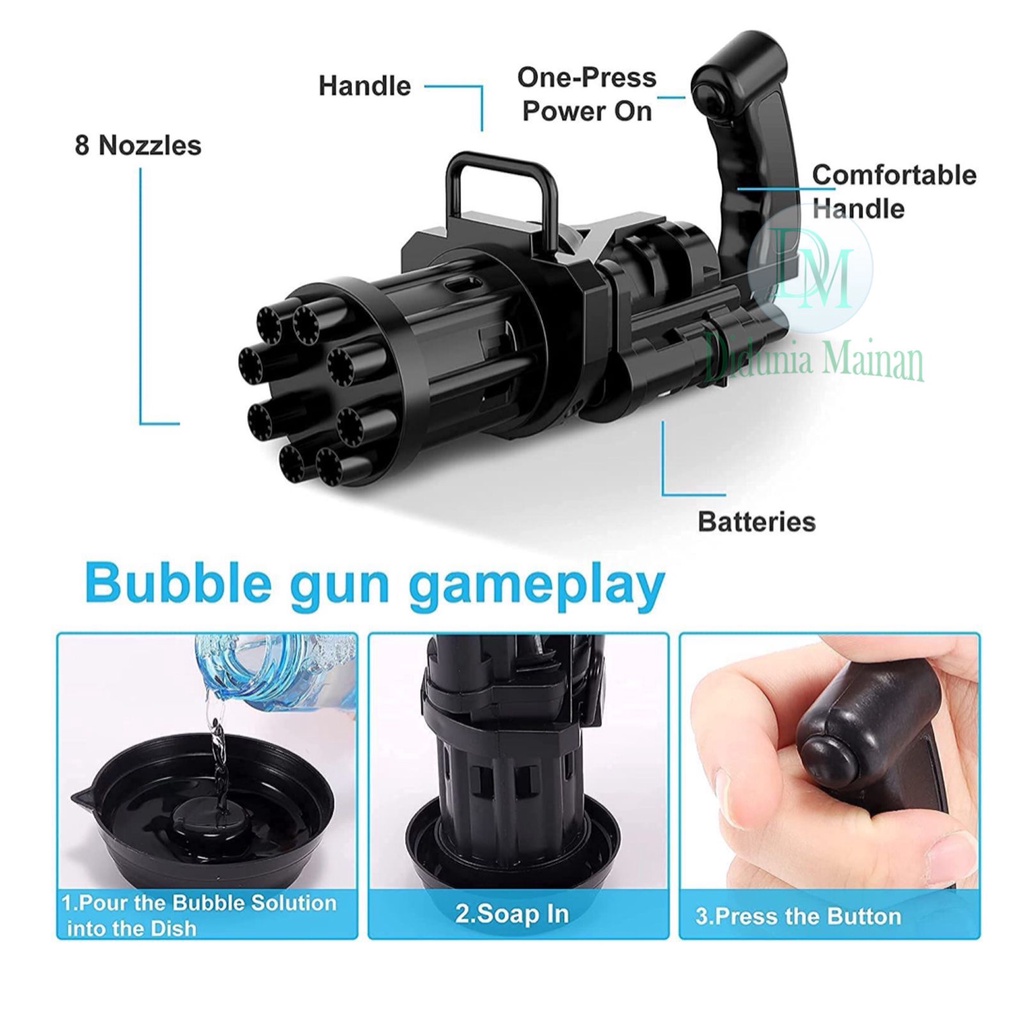 mainan anak pistol elektrik tembakan gelembung sabun machine electric gatling bubble gun