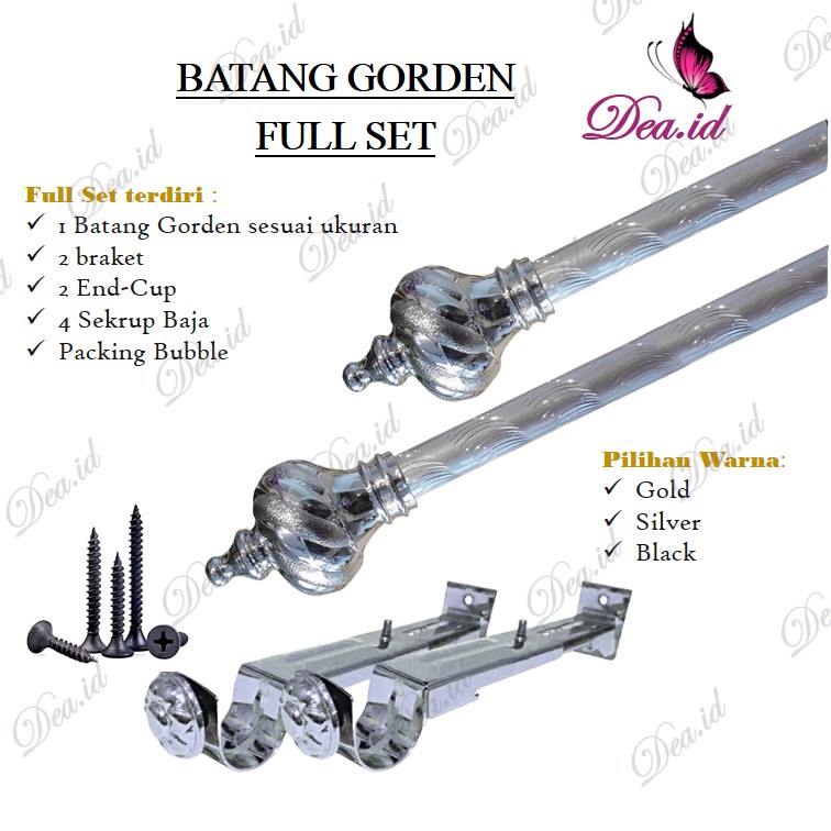 [DEASHOP] [2.5 - 4 METER] BATANG GORDEN FULLSET BATANG ROLLET GORDEN SOKA GOLD SILVER BLACK ULIR KRISTAL - FULLSET TIANG GORDEN