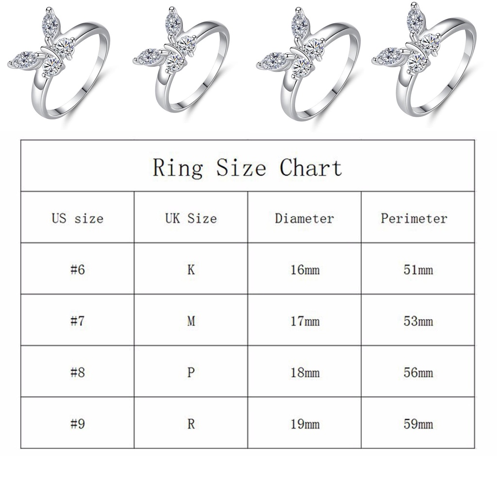 Lily Butterfly Ring Zirconia Cubic Silver Dainty Kristal Berkilau Pernikahan Mood