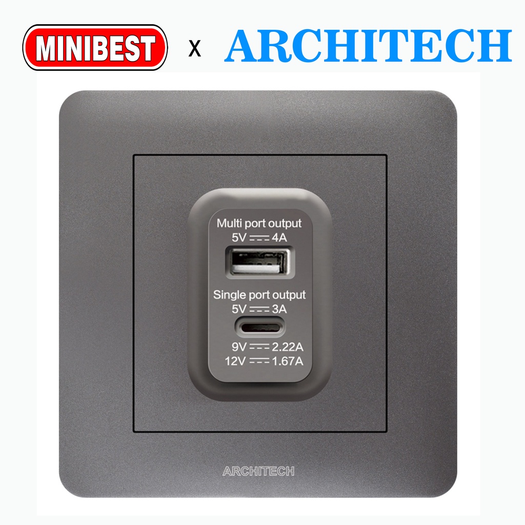 MINIBEST ARCHITECH INFINITY GREY / SAKLAR USB / STOP KONTAK COLOKAN A63 NEW 2.3