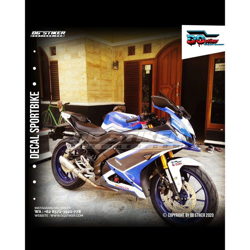 Stiker Decal R15 V3 Putih Biru Shell Helix DG Stiker