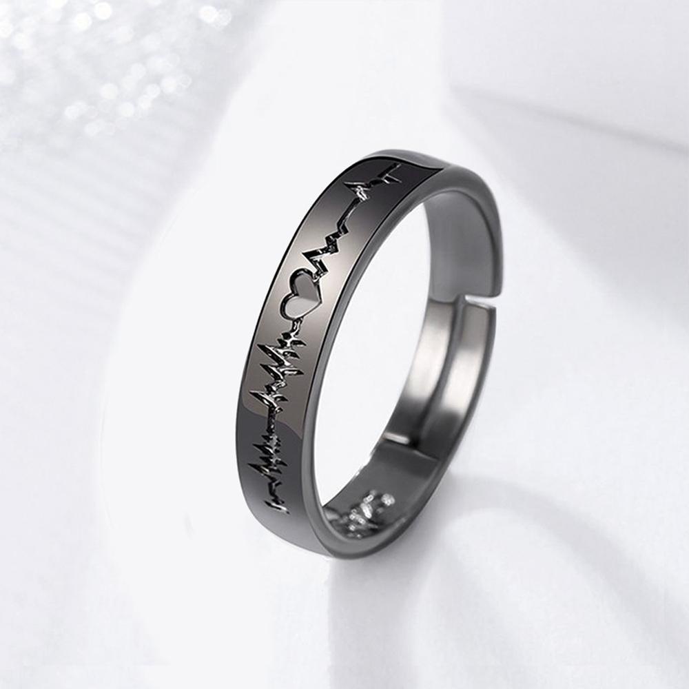 Wonder Couple Rings Adjustable Hadiah Ulang Tahun Pernikahan Warna Hitam Perak