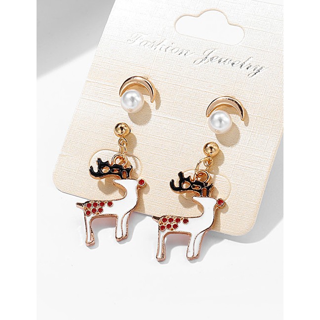 LRC Anting Tusuk Fashion Gold Christmas Sika Deer Crescent Earrings 3 Pairs D16221