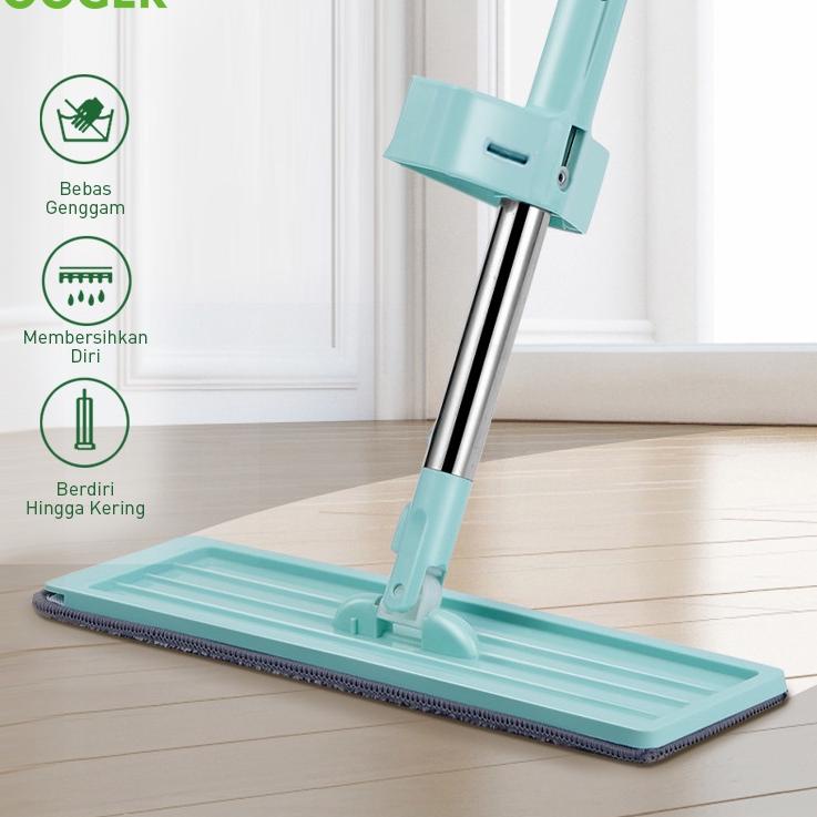 ♘ 【Proses Cepat】COOGER Ultra Standing Mop Microfiber Alat Pel Lantai Warna Hijau Dapat Berdiri Micro
