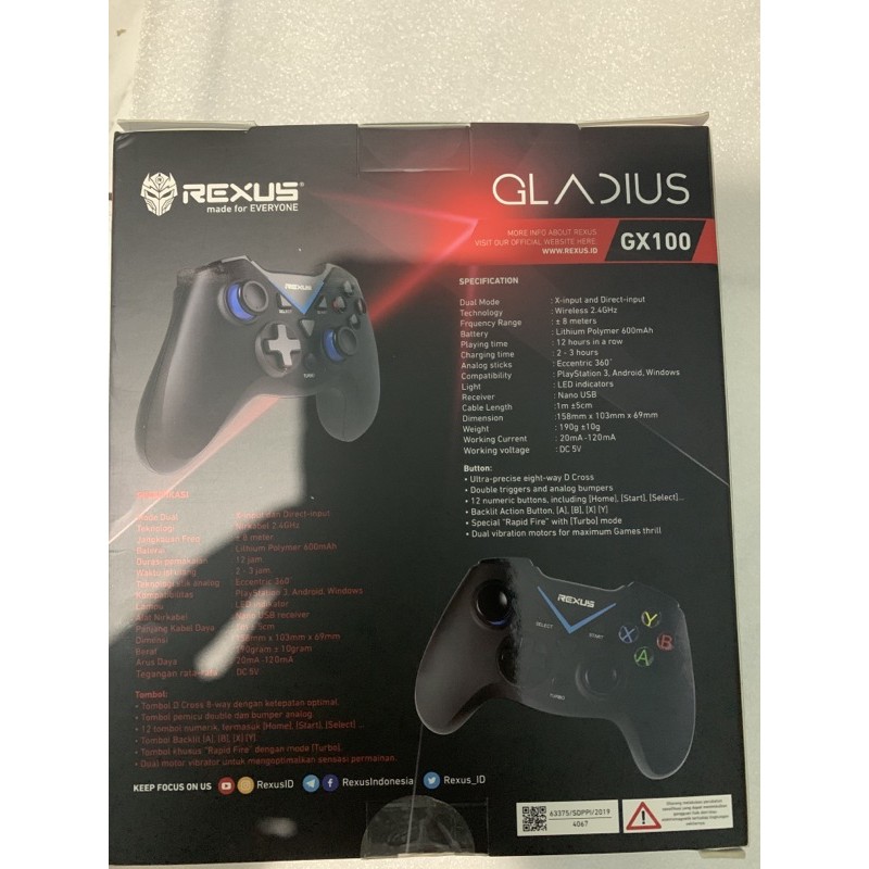 Rexus Pro Gaming Wireless Gamepad GX100 Multi Platform Gamepad Resmi Rexus