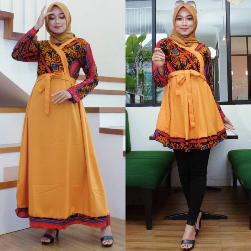 GAMIS KIMONO BATIK KOMBINASI MOSCREP ATASAN WANITA MODERN MILENIAL CANTIK TENUN SONGKET TORAJA SUMBA