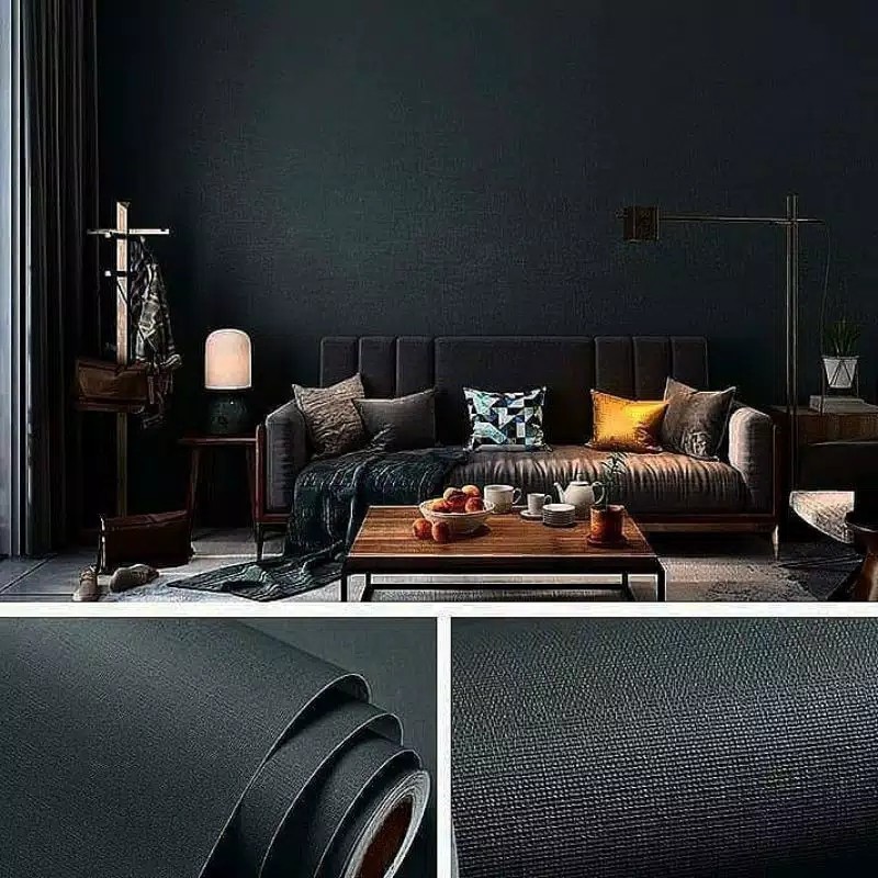 ( BELI 4 GRATIS 2 )Terlaris Wallpaper Sticker Wallpaper Dinding Ruang Tamu Motif Polos | Putih Salur Bunga | Cream | Abu Ungu Kuning Hijau Coklat Merah Pink Biru Batik Bunga Kembang Batu Bata 3D Kotak Segitiga Minimalis Garis Emas Tua Muda Murah-Hitam Pekat