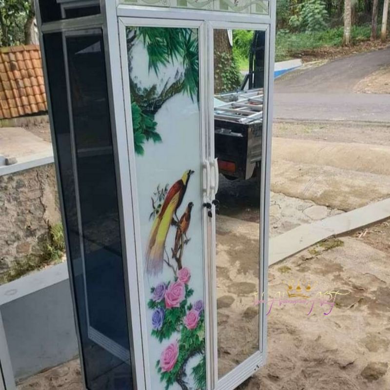 Lemari / Almari Baju Pakaian Kaca Pintu 2 Bahan Alumunium