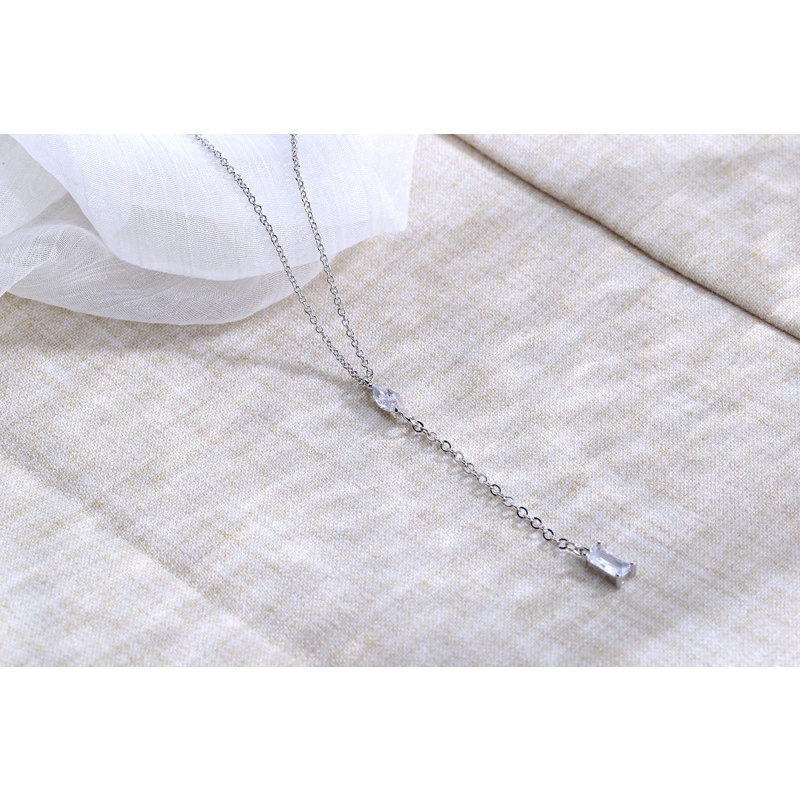 Exquisite Korean Shiny Diamond Tassel Long Necklace Pendant Girls Sweet Zircon Simple Necklace Clavicle Chain Women Jewelry Gift