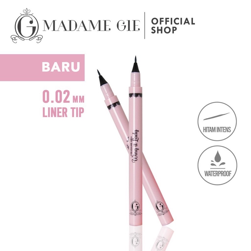 MADAME GIE Eyeready Liner &amp; Wing It Lady Indonesia / Liquid Eyeliner Pen Spidol Eye Liner / Smudge Waterproof Anti Air / Pigmented Aplikator Thick Thin Pensil / Rias Kelopak Mata Brow / Black Color Warna Hitam / Makeup Cosmetic Face Eye Make Up Eyebrow