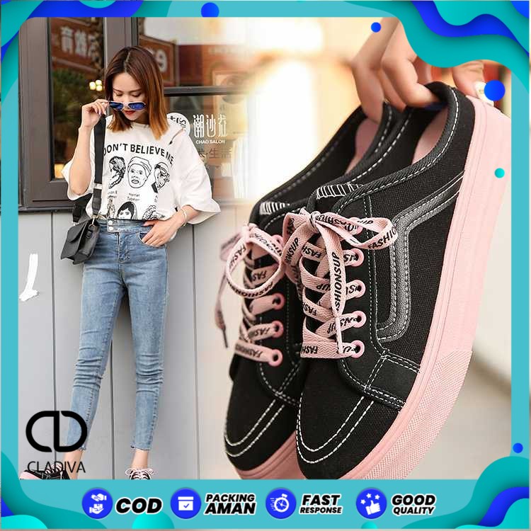 Sepatu Sneakers Wanita Selop Fashionsup Spatu Slop Snekers Fashion Fahsions Up Cewek Cewe Perempuan FSH239 Cladiva-1