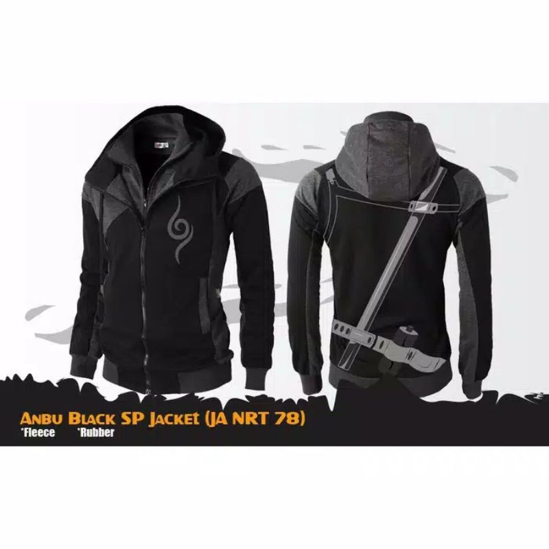 jaket anime sweater anbu pedang hitam double zipper