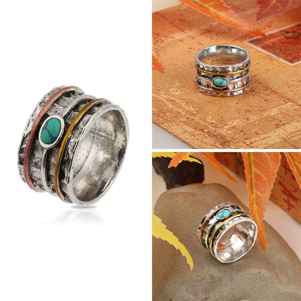 Cincin Lebar Nanas Wanita Pria Jari Rings Two Tone Design Retro