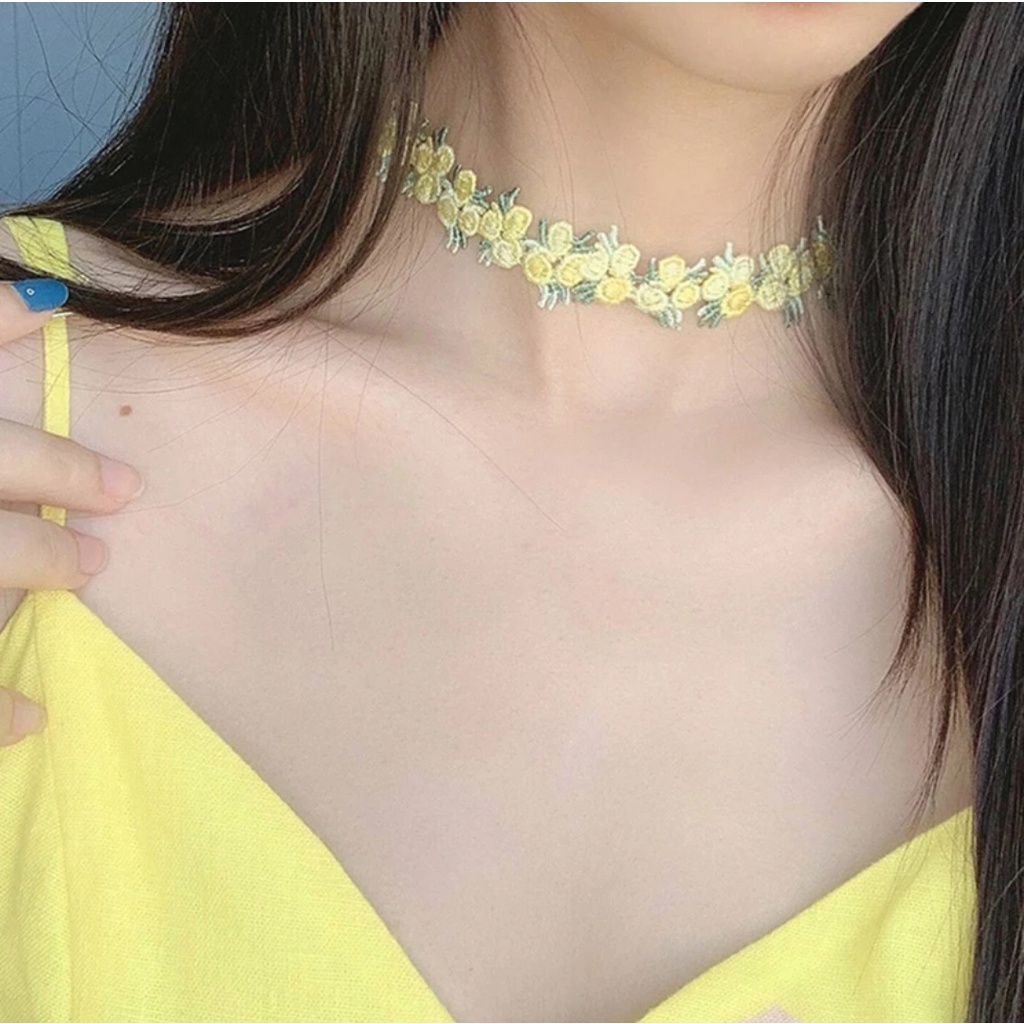 Kalung choker wanita design bunga korean style terkini