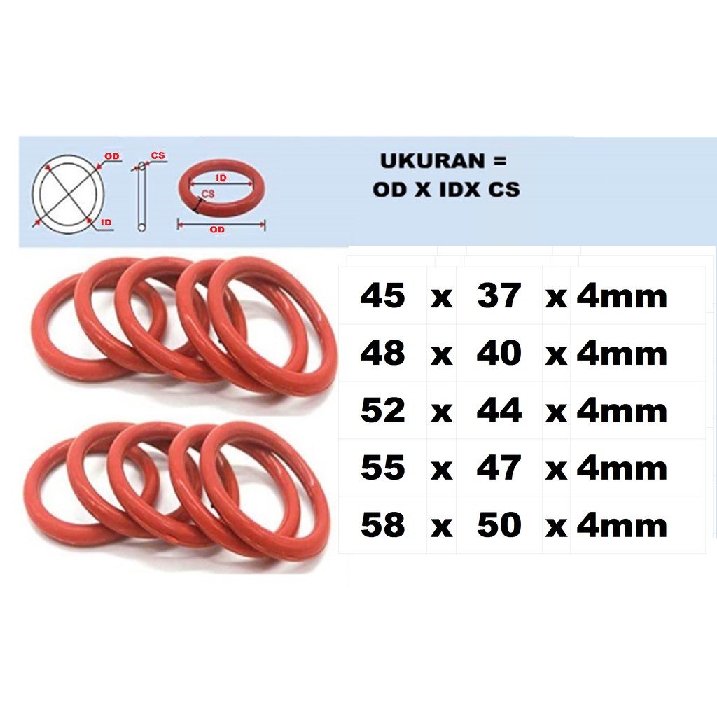 

High Quality Red Oring silicone OD 45 48 52 55 58mm Tebal 4mm Mantaaafffff