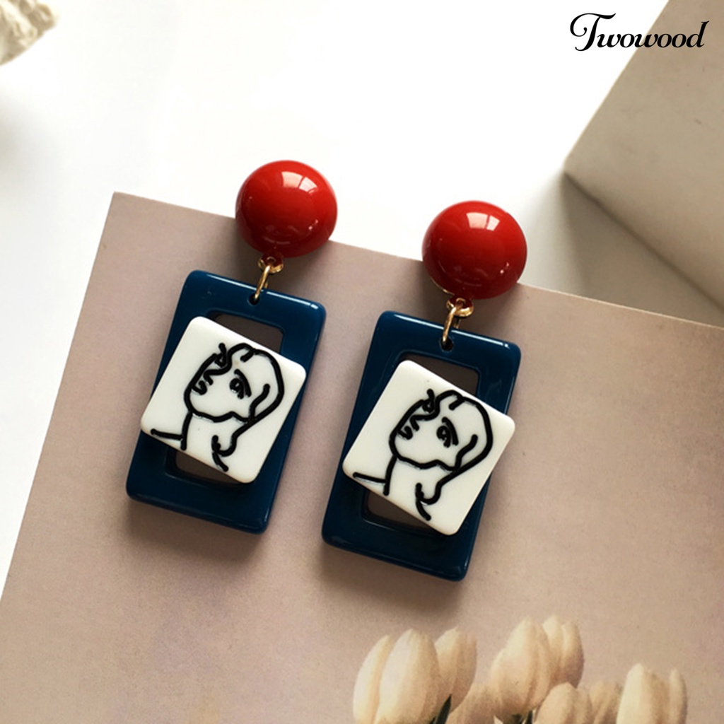 1 Pasang Anting Stud Desain Figur Abstrak Bahan Resin Gaya Vintage