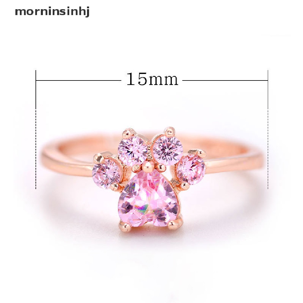 Mornin Cincin Tunangan Desain Cakar Kucing Hias Kristal Zircon Pink Untuk Wanita