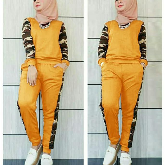 TERMUR@H stelan training loreng/baju senam muslim/baju olahraga muslim/vr - Hitam