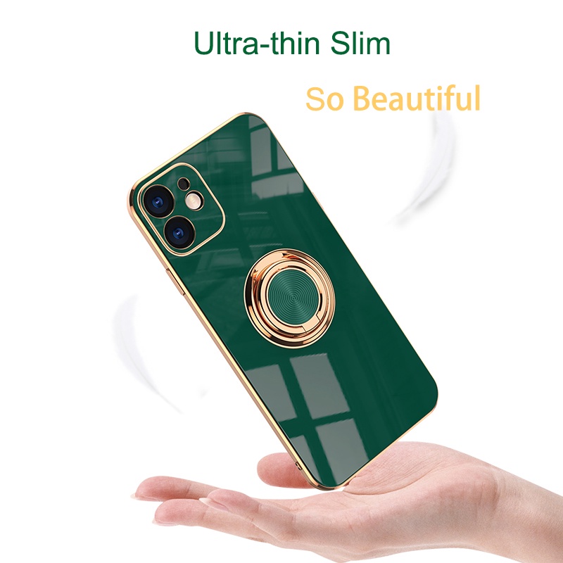 Soft Case Bahan Silikon Dengan Ring Holder Metal Untuk iPhone 13 12 11 Pro Xs Max X XR 7 + 8 Plus