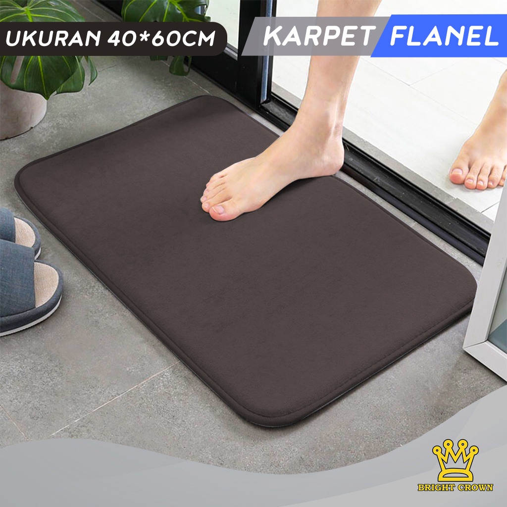 Bright Crown Keset Kaki Flanel Anti Slip / Keset Kamar Mandi Nyerap Air UK 40X60CM 9 Warna-Flanel C-Coklat Tua