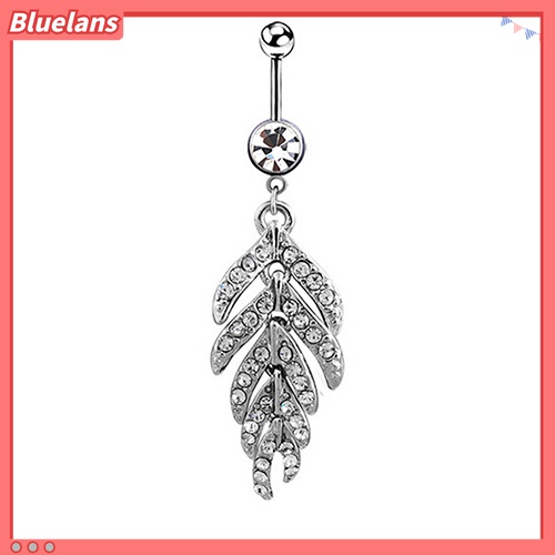 Cincin Tindik Pusar Bentuk Daun Aksen Berlian Imitasi Untuk Wanita