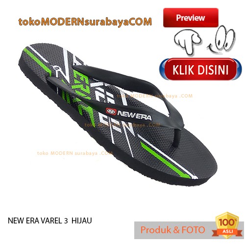 Sandal Pria jepit NEW ERA VAREL 3 HITAM HIJAU Casual Karet Flip Flop