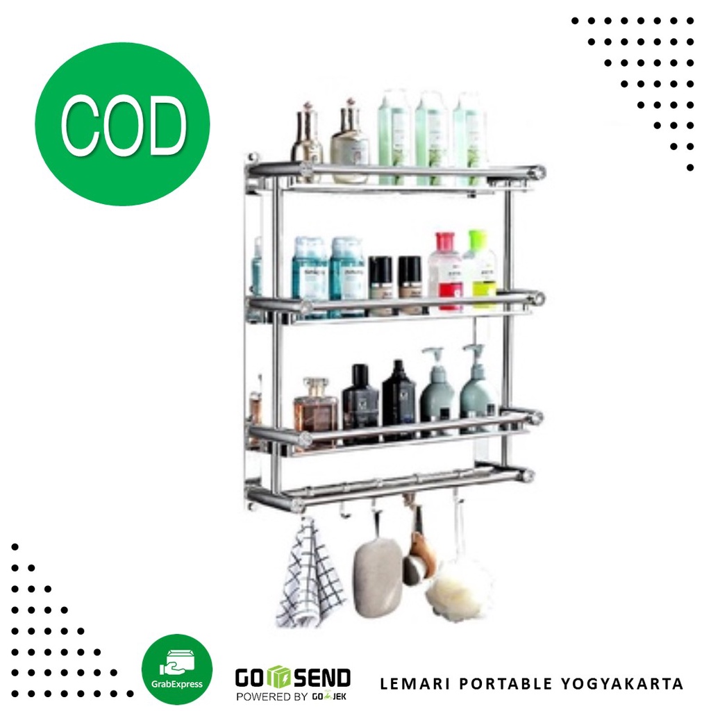 RAK TEMPEL DINDING STAINLESS 3 SUSUN / RAK SERBAGUNA DAPUR / RAK KAMAR MANDI