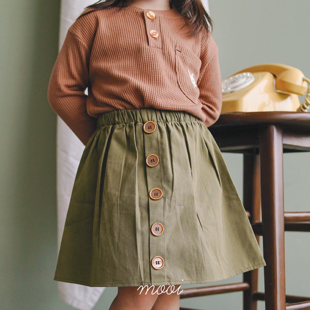 PROMO 7.7 PROMO BAJU LEBARAN MURAH MOOI MIKKA BUTTON SKIRT ROK KANCING ROK ANAK FASHION ANAK PEREMPUAN 1-5 TAHUN