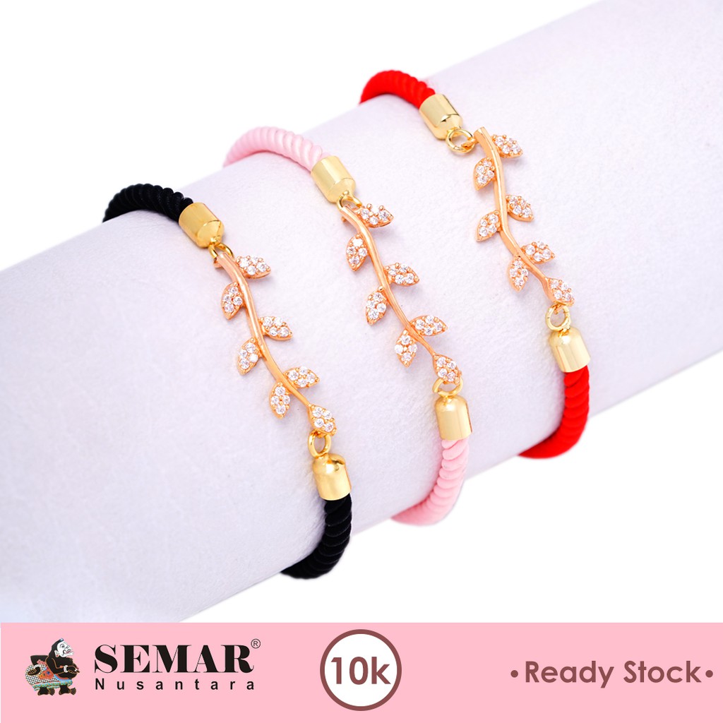 Gelang Emas Tali Serut Sirkon Daun Gold 10K Semar Gelang Emas Tali Serut Sirkon Daun Gold 10K Semar