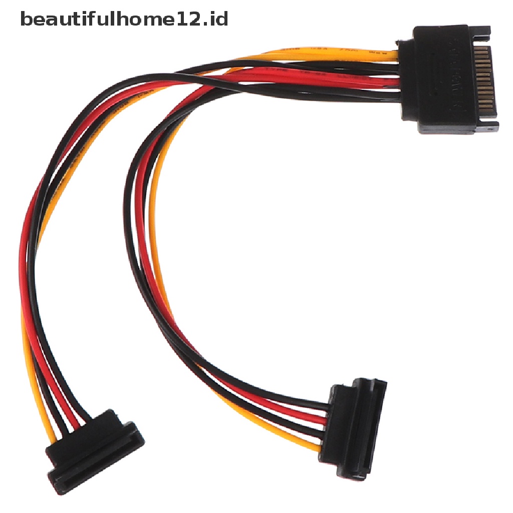 【beautifulhome12.id】 90 degree SATA 15-Pin Male to 2 x 15P Female Y Splitter Adapter Power Cable .