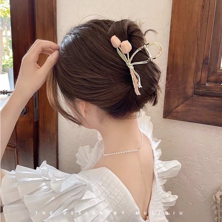 IFYOU Jepit Rambut Bentuk Hiu Tulip Bahan Logam Gaya Vintage Untuk Wanita