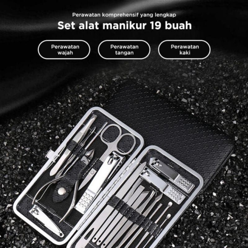 gunting kuku set manicure pedicure 19 pcs warna biru
