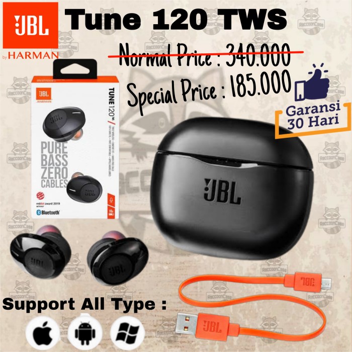 HEADSET JBL TUNE 120 PURE BASS WIRELESS EARPHONE JBL BLUETOOTH HEADSET - Hitam