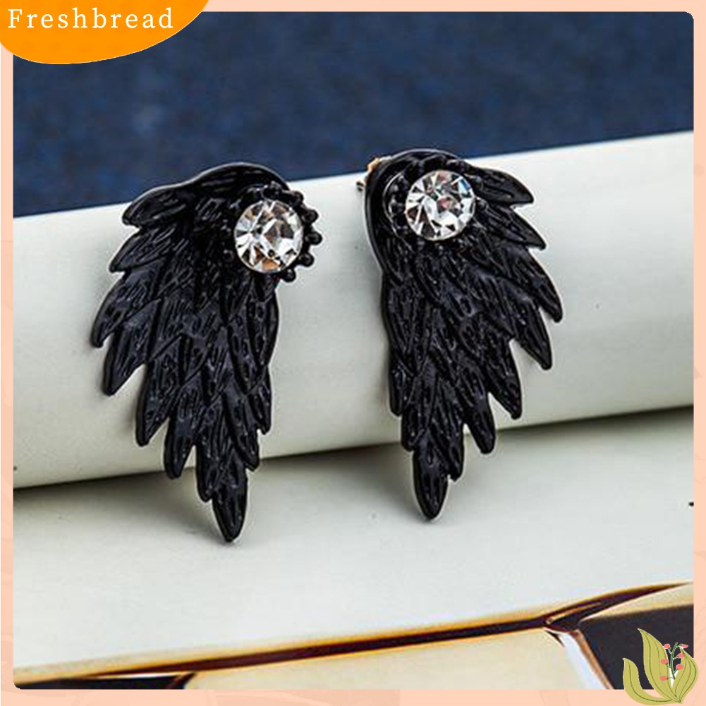 [TERLARIS]Women Fashion Angel Wing Rhinestone Inlaid Ear Jacket Stud Earrings Jewelry Gift