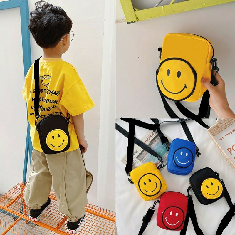 Tas slempang anak perempuan laki-laki fashion korea lucu SMILE/ Tas slempang anak SMILE