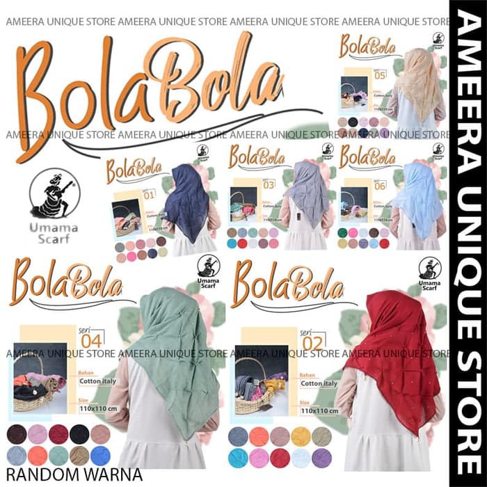BOLA BOLA POLOS Umama Jilbab Hijab Keudung Scarf Segi Empat SegiEmpat
