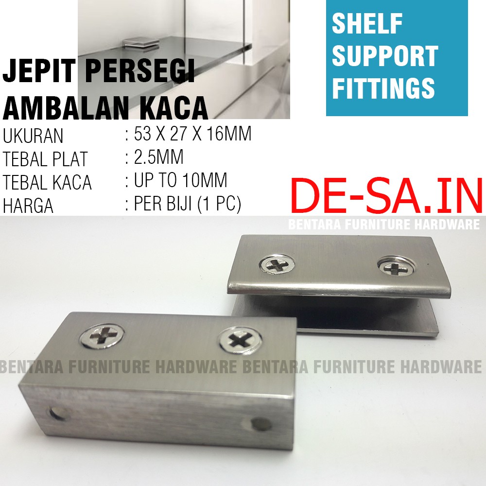 60MM Braket Ambalan Jepit Kaca Kotak 6CM - Glass Shelf Brackets Zinc Alloy Glass Clamp Holder