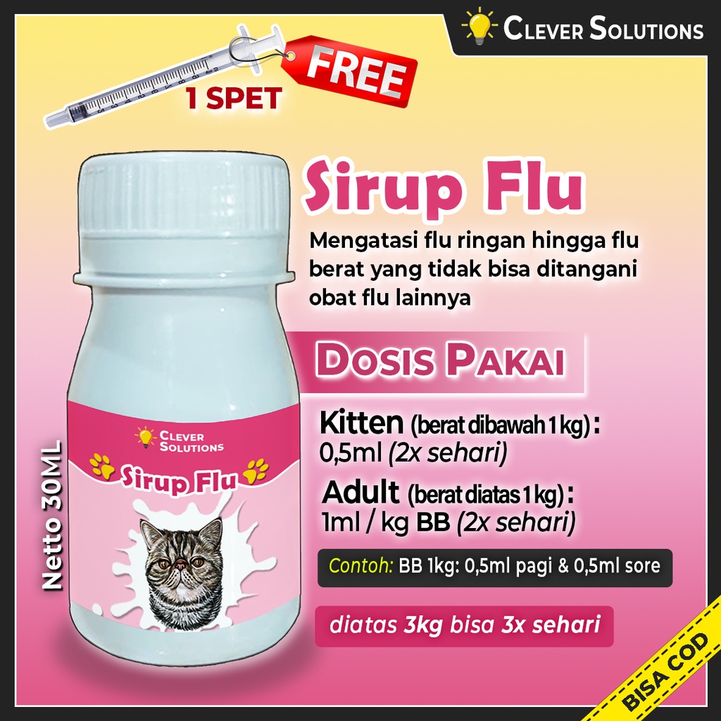 Sirup Flu Kucing 30ML Racikan Obat Flu Kucing Ampuh (free spet) by Clever Solutions