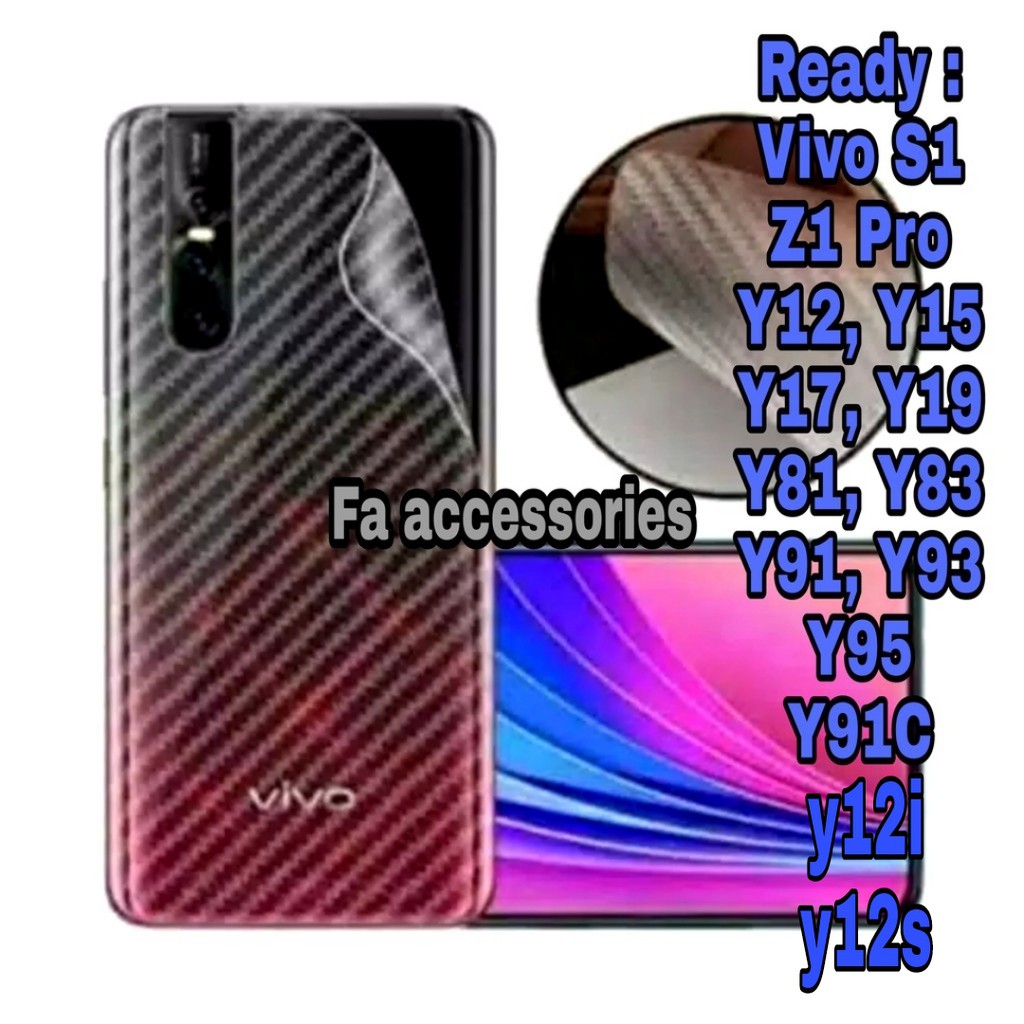 antigores belakang Skin carbon Vivo S1 Z1pro Y12 y12i y12s Y15 Y17 Y19 Y81 Y83 Y91 Y93  Y95 Y91C i s