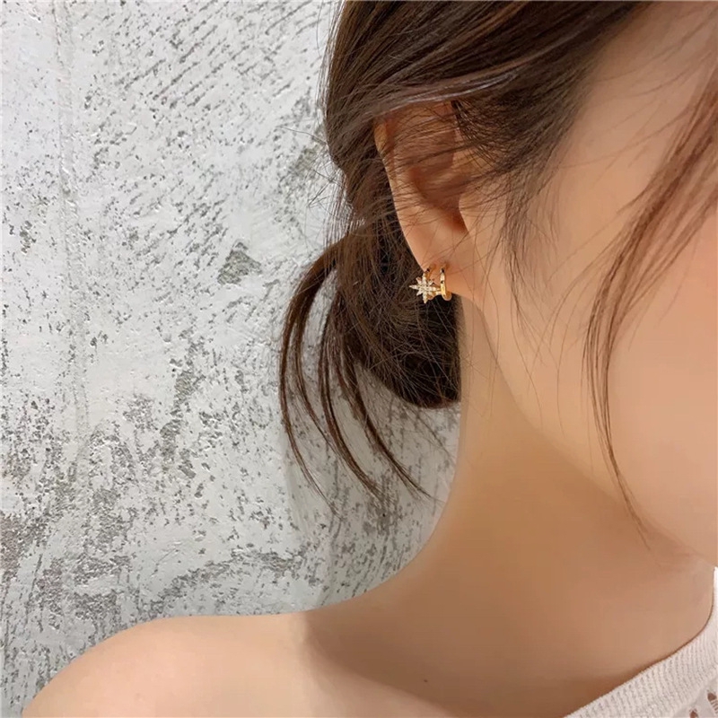 Geometris Baris Ganda glitter Berlian Delapan Berujung Bintang Anting lady Korea