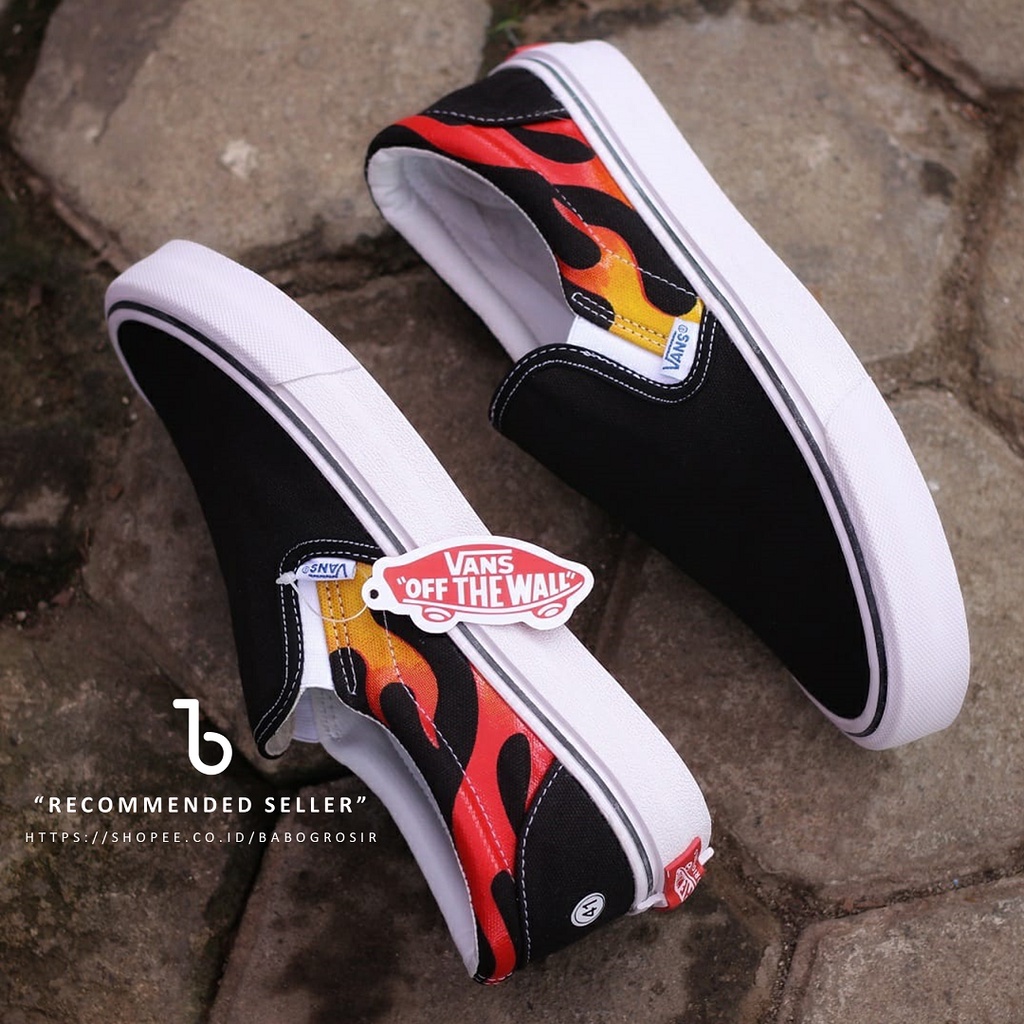 PROMO Sepatu Vans Slip On Flame White Premium Import Quality. Kualitas Mewah 100% Real Pict Foto dan Video