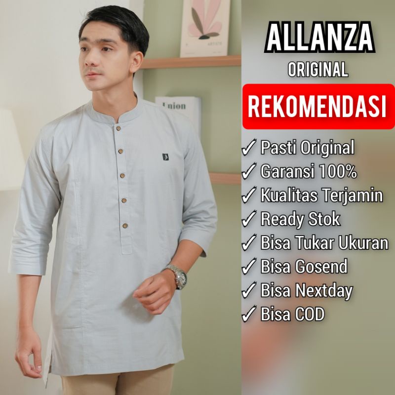 ALANZA MUSLIM WEAR ORIGINAL koko kurta Pakistan baju muslim pria lengan tiga perempat kurta pria warna abu muda art NEW AMW 005