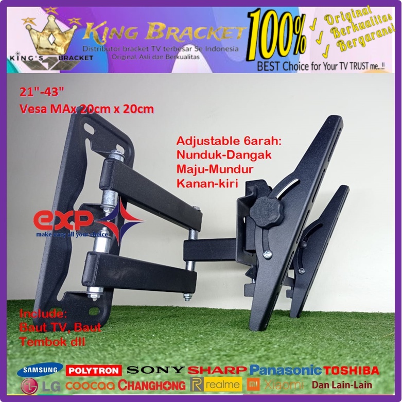 Bracket TV HISENSE 14 s/d 43 inch 6 ARAH FULL BESI SUPER KOKOH GARANSI 100% ORI