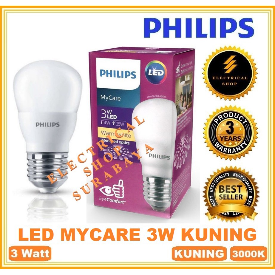 PHILIPS LAMPU LED BULB MYCARE 3W / 3 WATT W KUNING (GARANSI &amp; HARGA GROSIR) LEDBULB ORI