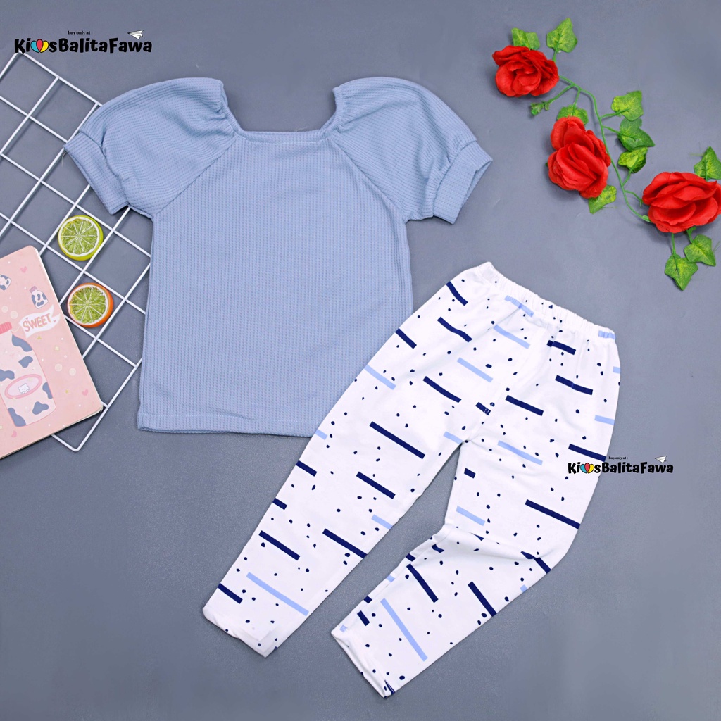 Setelan Mixed Bubble uk 2-5 Years / Setelan Anak Perempuan Blouse Lengan Balon Anak Legging Baby Terry Motif Tebal Sterch Balita 2-5 Tahun Babycinnamon