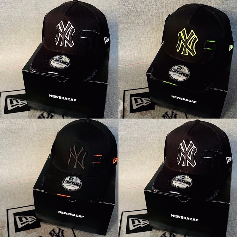 TOPI BASEBALL MLB CAP NEW YORK RIPPED BLACK FONT WHITE/ BLACK FONT YELLOW/ BLACK ORANGE